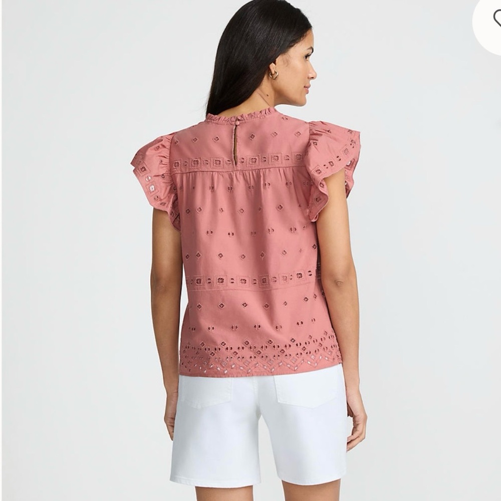 Lands’ End Dusty Pink Eyelet Blouse Medium Spring Casual Teacher - Picture 3 of 9